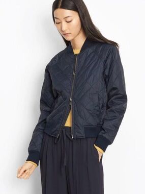 Vince Navy Quilted Bomber Jacket with Rib Trim